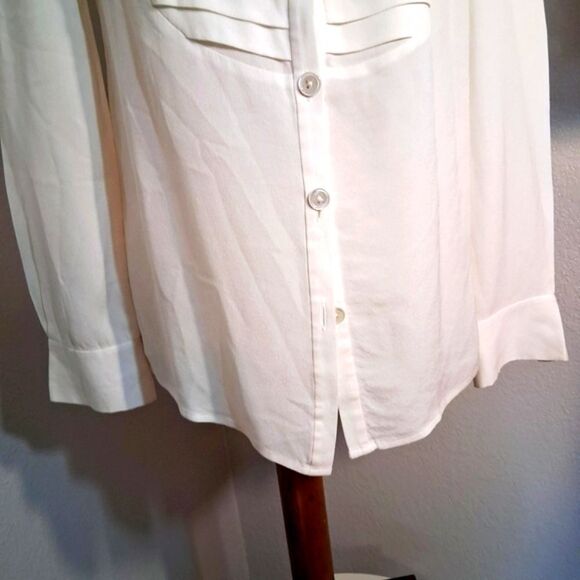 Tory Burch Cream Button Down Mandarin Collar Top Size 6 - Picture 6 of 11